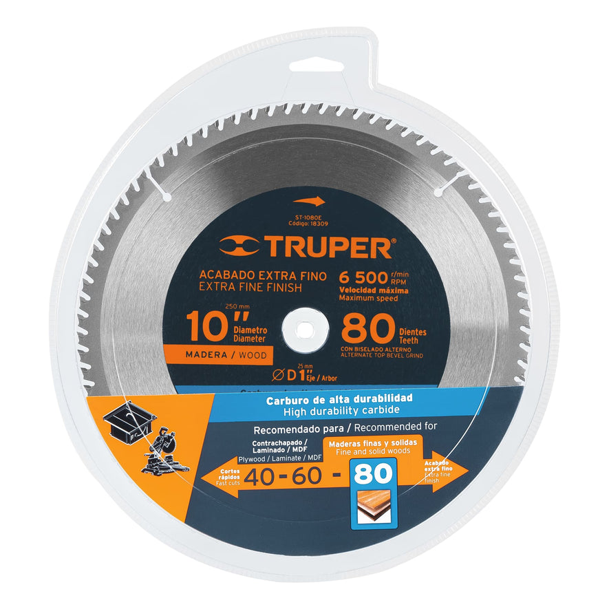 Disco sierra 10' para madera, 80 dientes centro 1', Truper, 18309