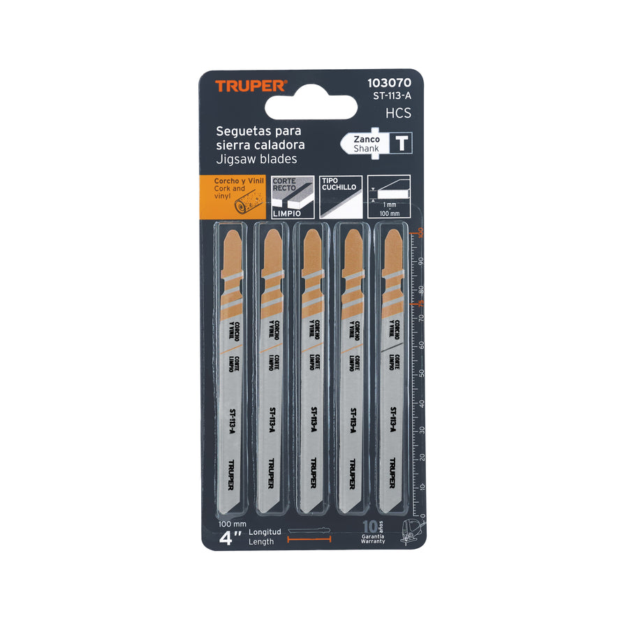 Blíster 5 seguetas T, cuchilla HCS, para material suave Caja con 10, 103070