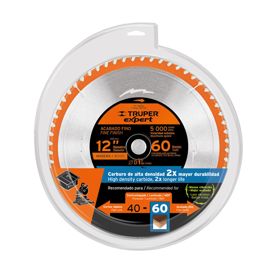 Disco sierra 12' para madera, 60 dientes centro 1', Expert, 100108