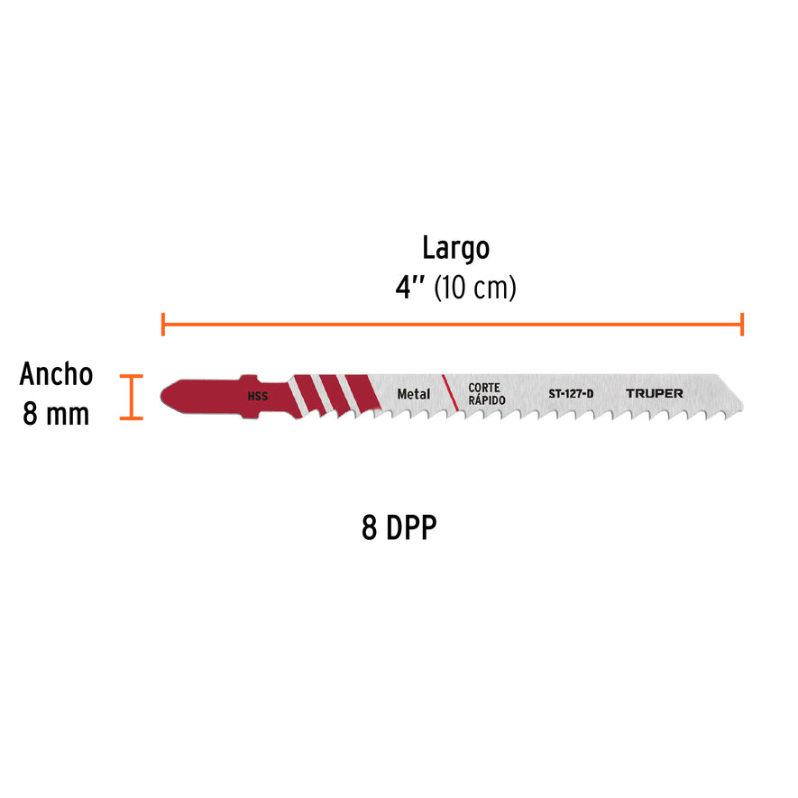 Blíster con 5 seguetas 8 DPP zanco 'T' corte recto metal Caja con 10, 18132