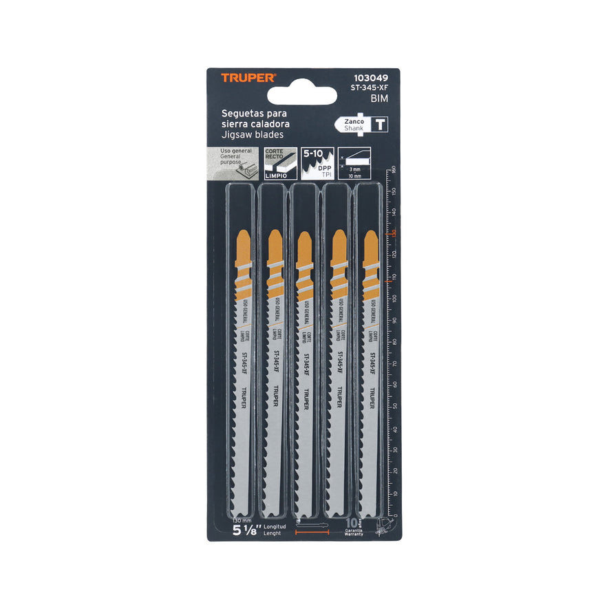 Blíster 5 seguetas T, 5-10 DPP BIM, corte recto uso general Caja con 6, 103049