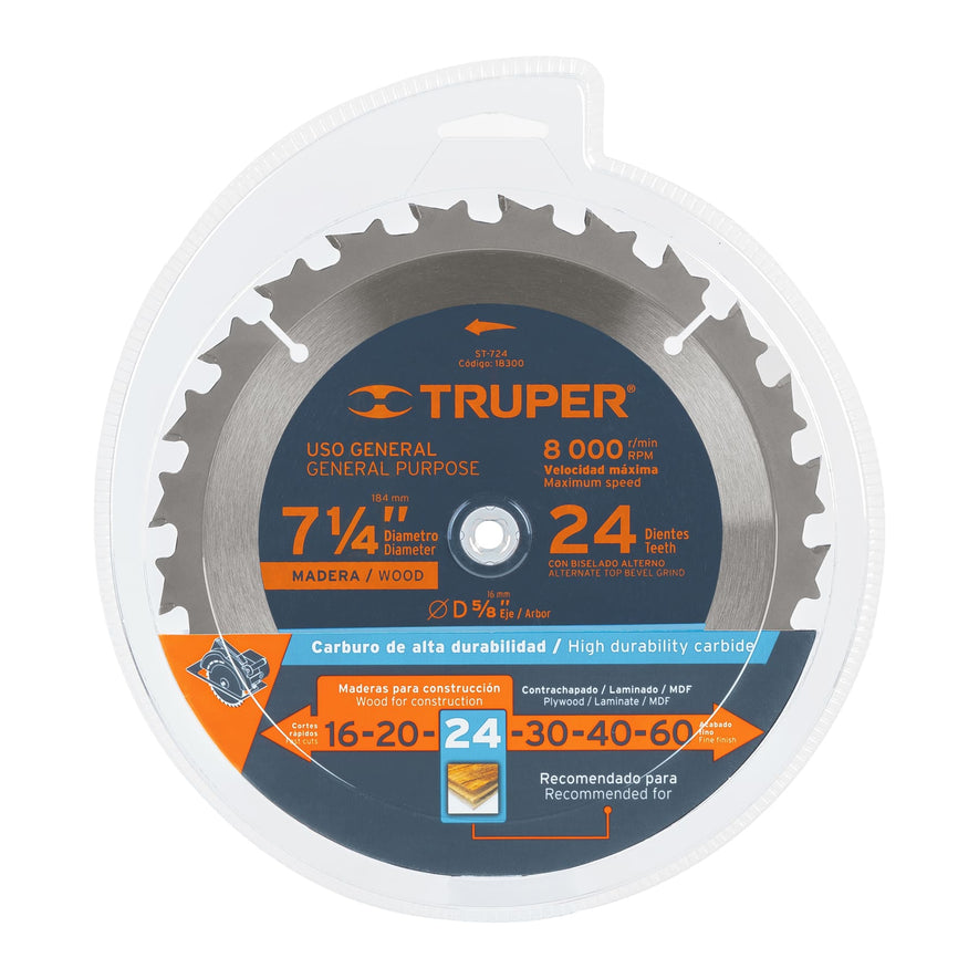 Disco sierra 7- 1/4' para madera, 24 dientes centro 5/8' Caja con 3, 18300