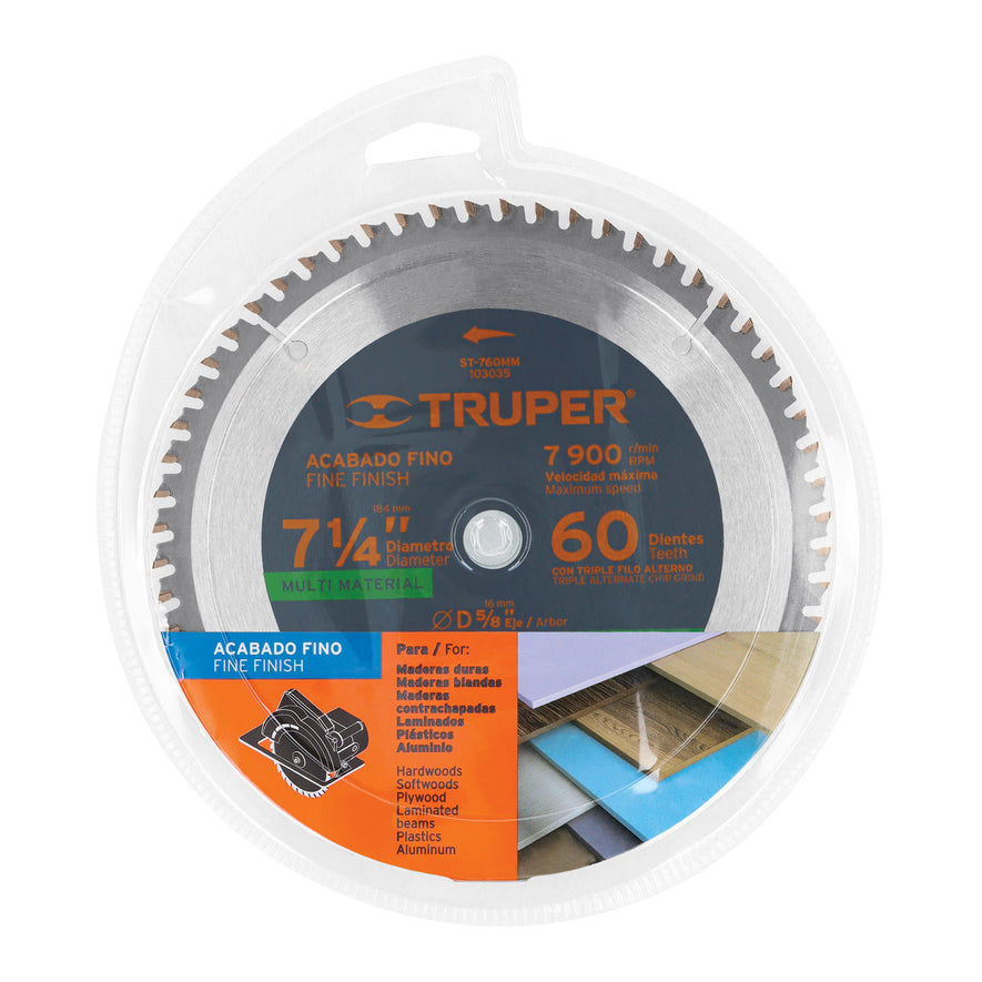 Disco sierra 7-1/4' multimaterial, 60 dientes centro 5/8', 103035