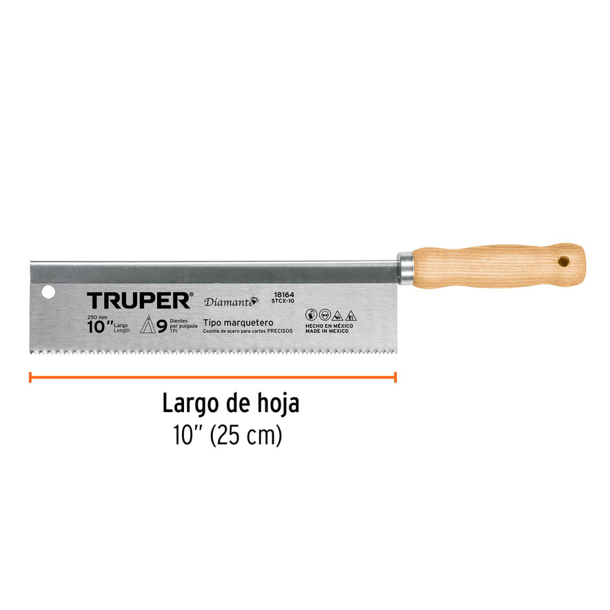 Serrucho tipo marquetero 10', 9 DPP, Truper Caja con 3, 18164