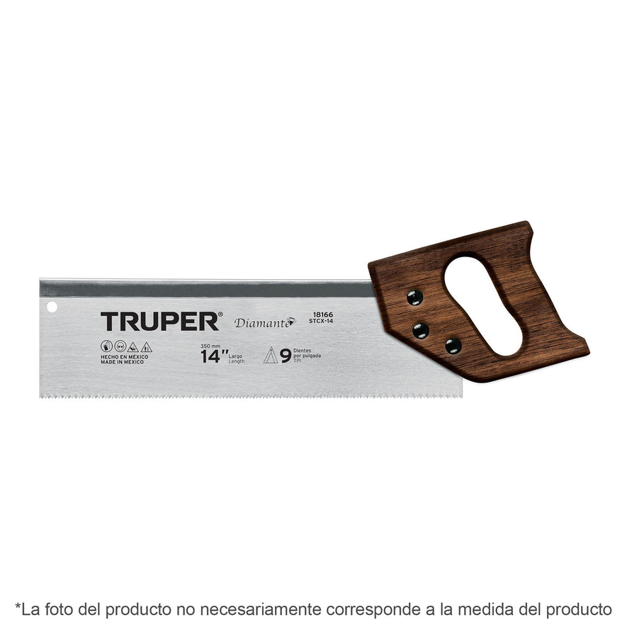 Serrucho de costilla 12' Diamante, 9 DPP, Truper Caja con 3, 18165