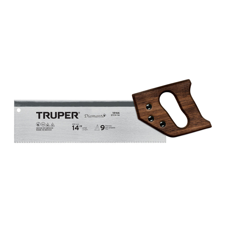 Serrucho de costilla 14' Diamante, 9 DPP, Truper Caja con 3, 18166