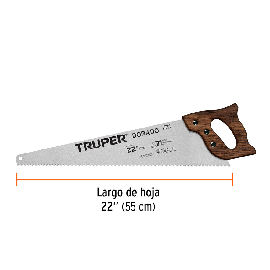 Serrucho 22' Dorado, 7 DPP, Truper Caja con 3, 18169