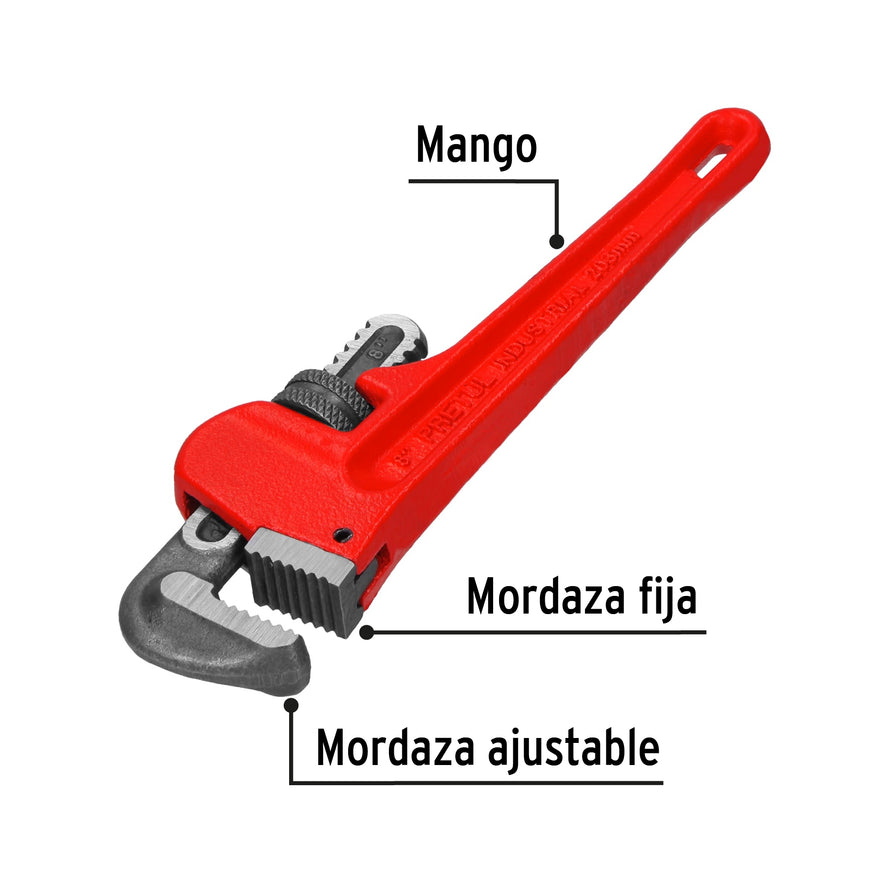 Llave stilson 8' cuerpo de hierro maleable, Pretul Caja con 4, 22010