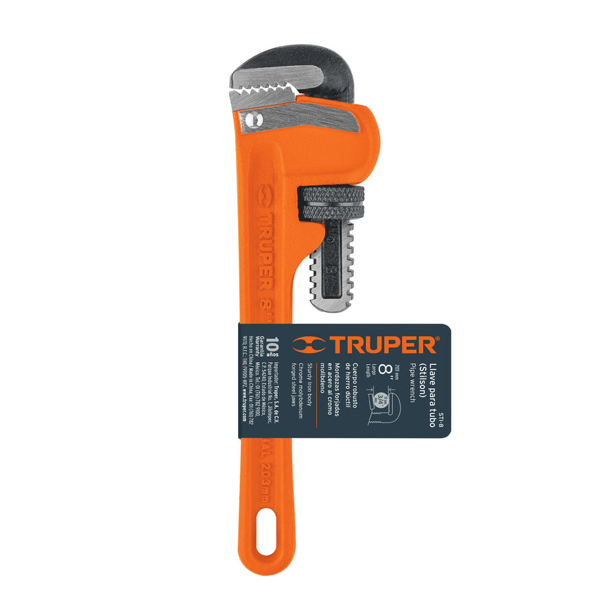 Llave stilson 8' cuerpo robusto de hierro dúctil, Truper Caja con 3, 15835