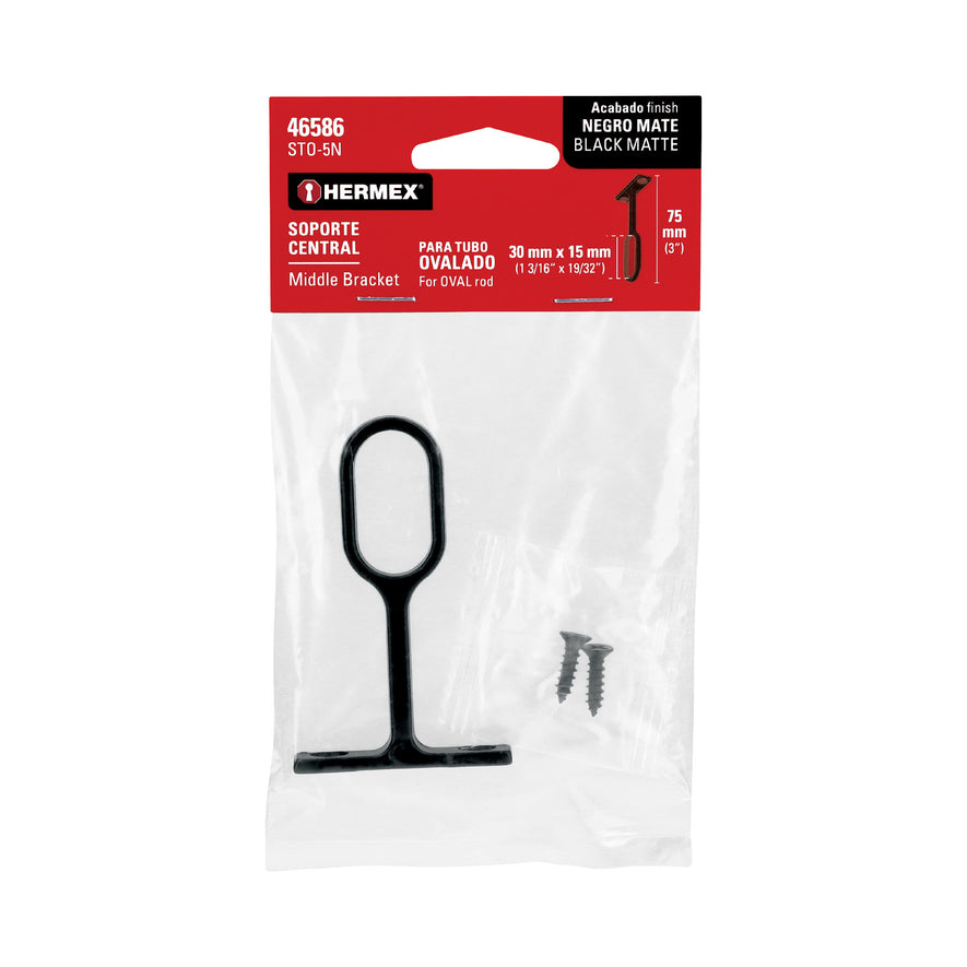 Soporte negro para tubo ovalado de closet, Hermex Caja con 10, 46586