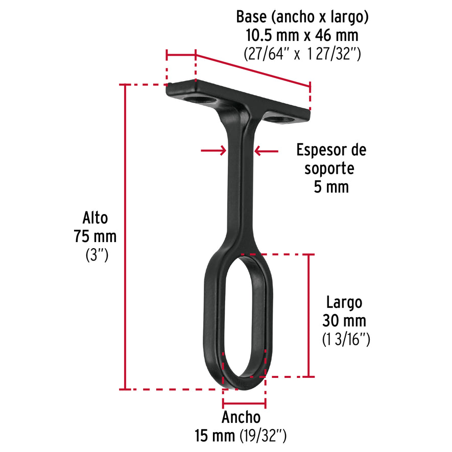 Soporte negro para tubo ovalado de closet, Hermex Caja con 10, 46586