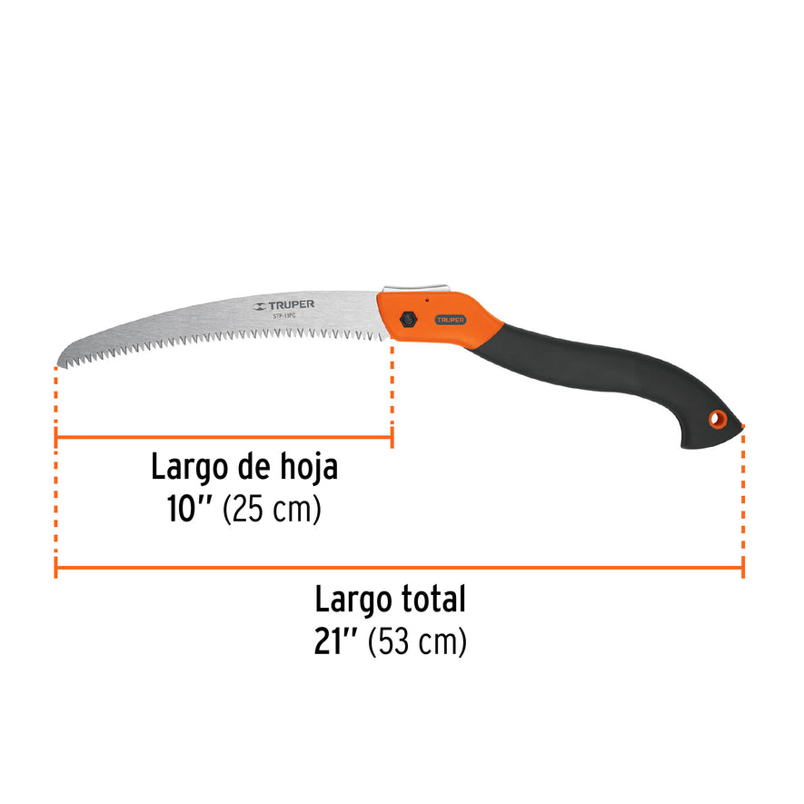 Serrucho plegable 10' hoja curva 5 DPP mango plástico,Truper Caja con 4, 100198