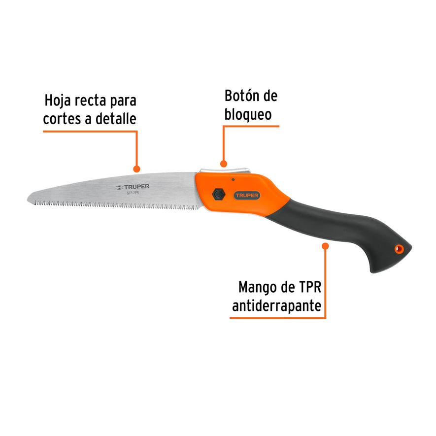 Serrucho plegable 7' hoja recta 11 DPP mango plástico,Truper Caja con 4, 100197