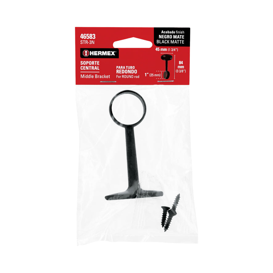 Soporte negro para tubo redondo de closet, Hermex Caja con 10, 46583