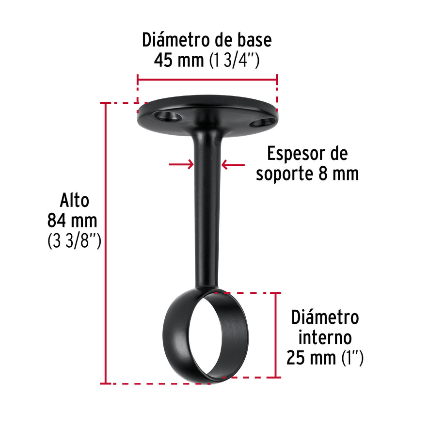 Soporte negro para tubo redondo de closet, Hermex Caja con 10, 46583