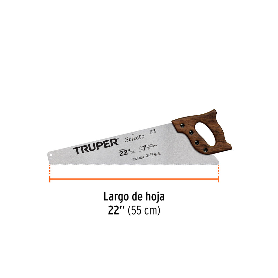 Serrucho 22' Selecto, 7 DPP, Truper Caja con 3, 18160
