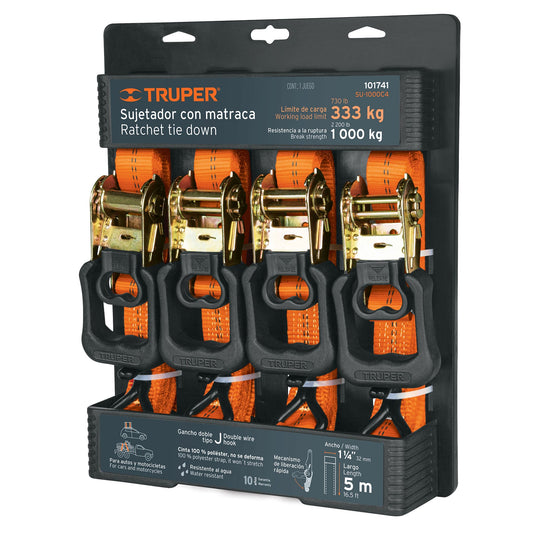 Juego de 4 sujetadores con matraca carga máxima 1000 kg, 101741