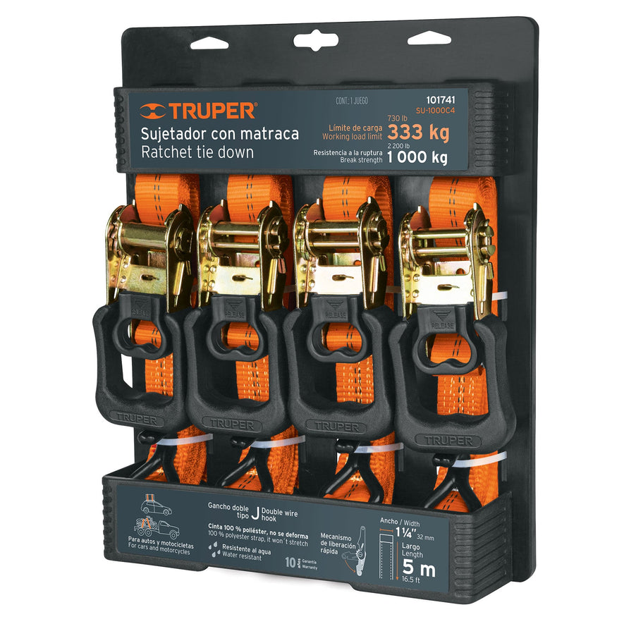 Juego de 4 sujetadores con matraca carga máxima 1000 kg, 101741