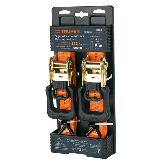 Juego de 2 sujetadores con matraca carga máxima 1000 kg Caja con 2, 19285
