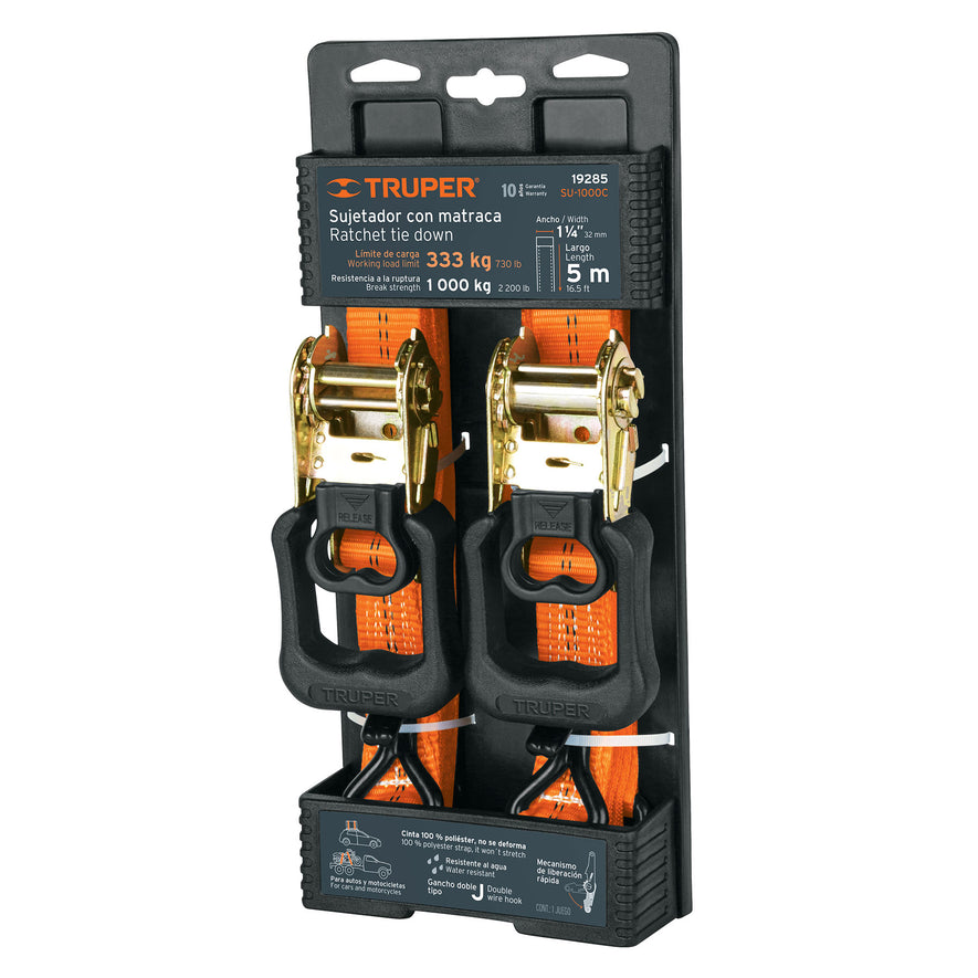 Juego de 2 sujetadores con matraca carga máxima 1000 kg Caja con 2, 19285