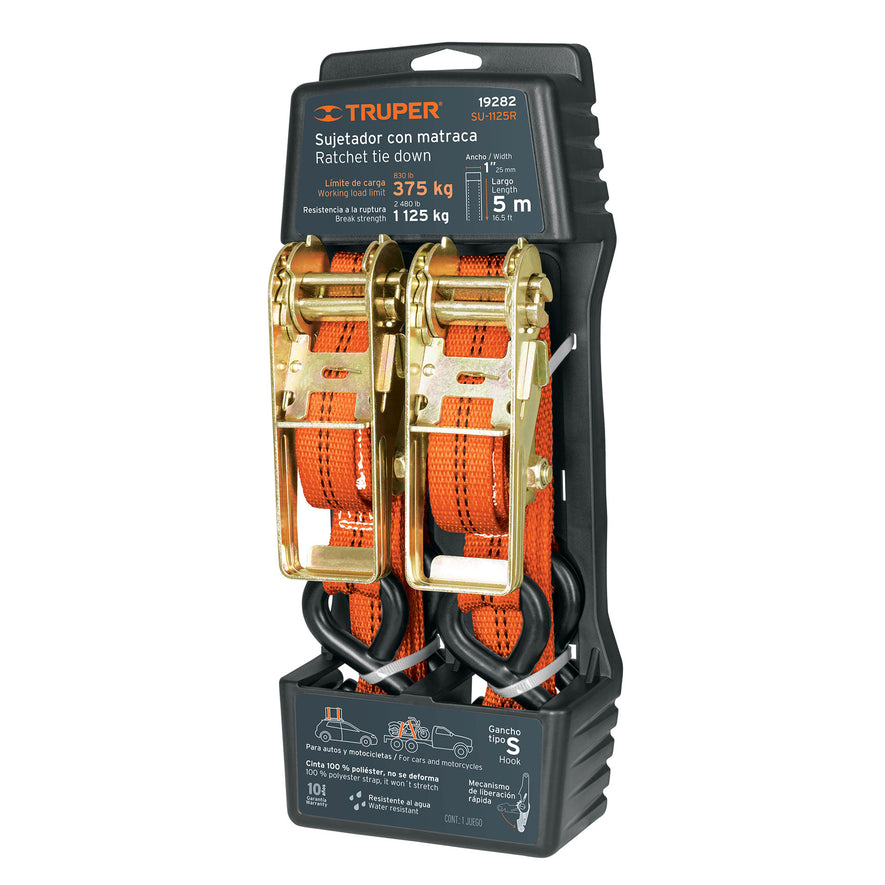 Juego de 2 sujetadores con matraca carga máxima 1125 kg Caja con 3, 19282