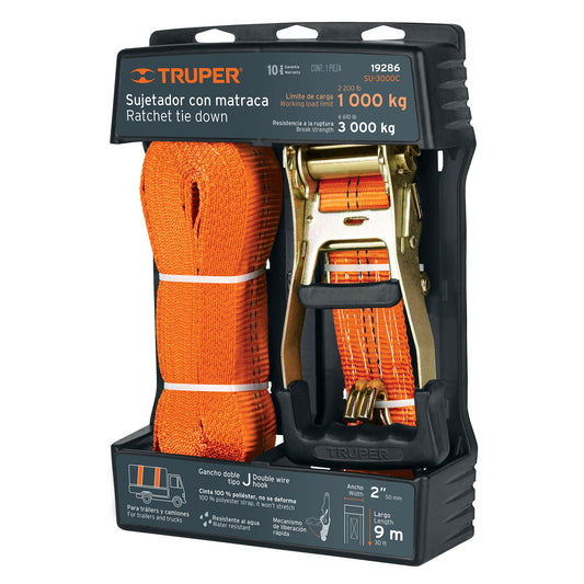 Sujetador con matraca carga máxima 3000 kg, Truper Caja con 2, 19286