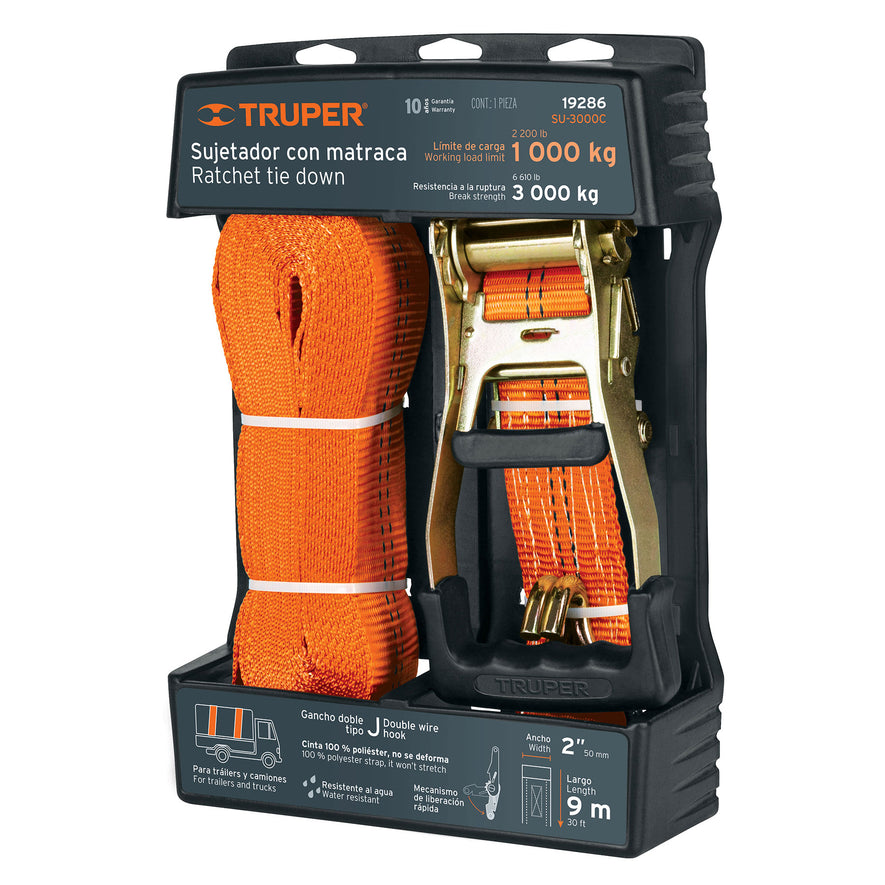 Sujetador con matraca carga máxima 3000 kg, Truper Caja con 2, 19286