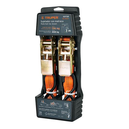 Juego de 2 sujetadores con matraca, carga máxima 408 kg Caja con 3, 101739