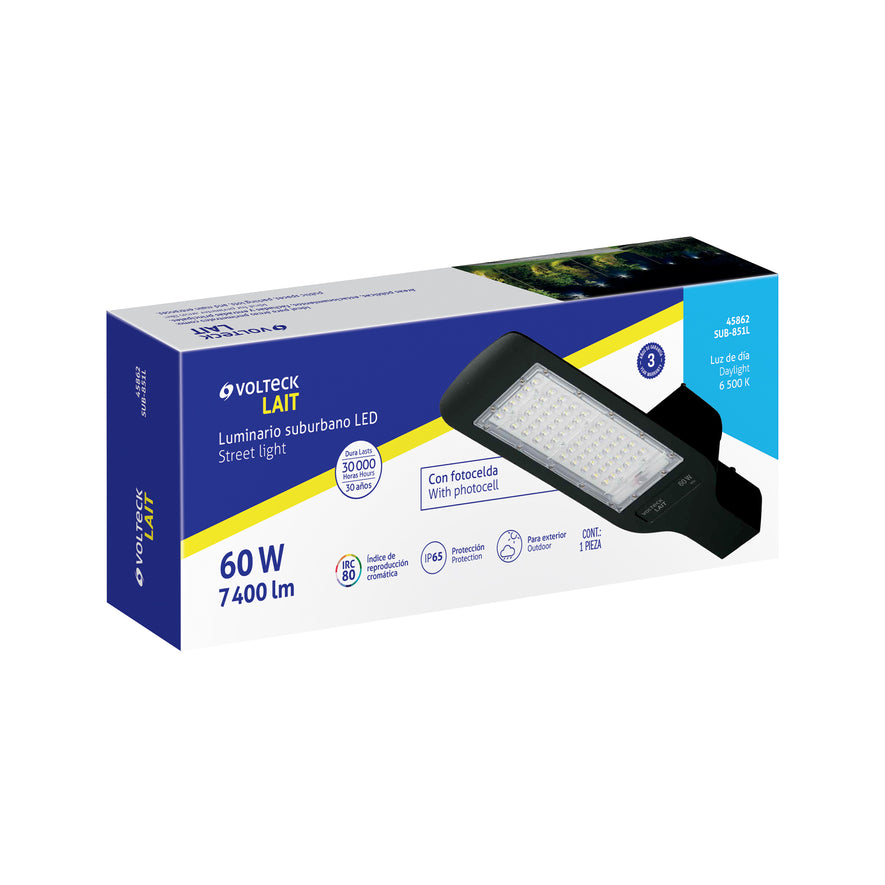Luminario suburbano de LED 60 W con fotocelda, VOLTECK, 45862