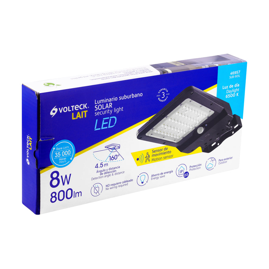 Luminario suburbano de LED 8 W con panel solar, Volteck, 46957