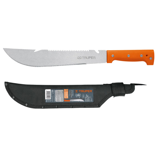 Machete rambo 12',cacha remachada naranja, con funda, TRUPER Caja con 4, 15890