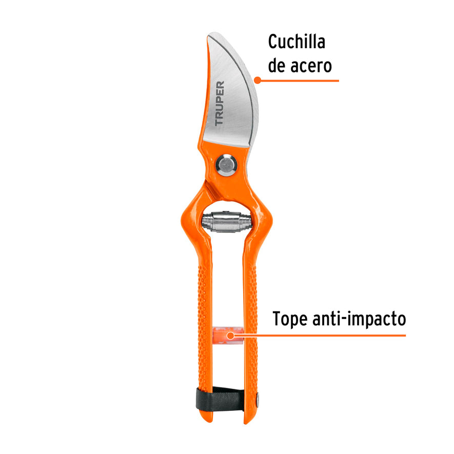 Tijera para poda 8-1/2' forjada cuchilla de paso, Truper Caja con 3, 18543