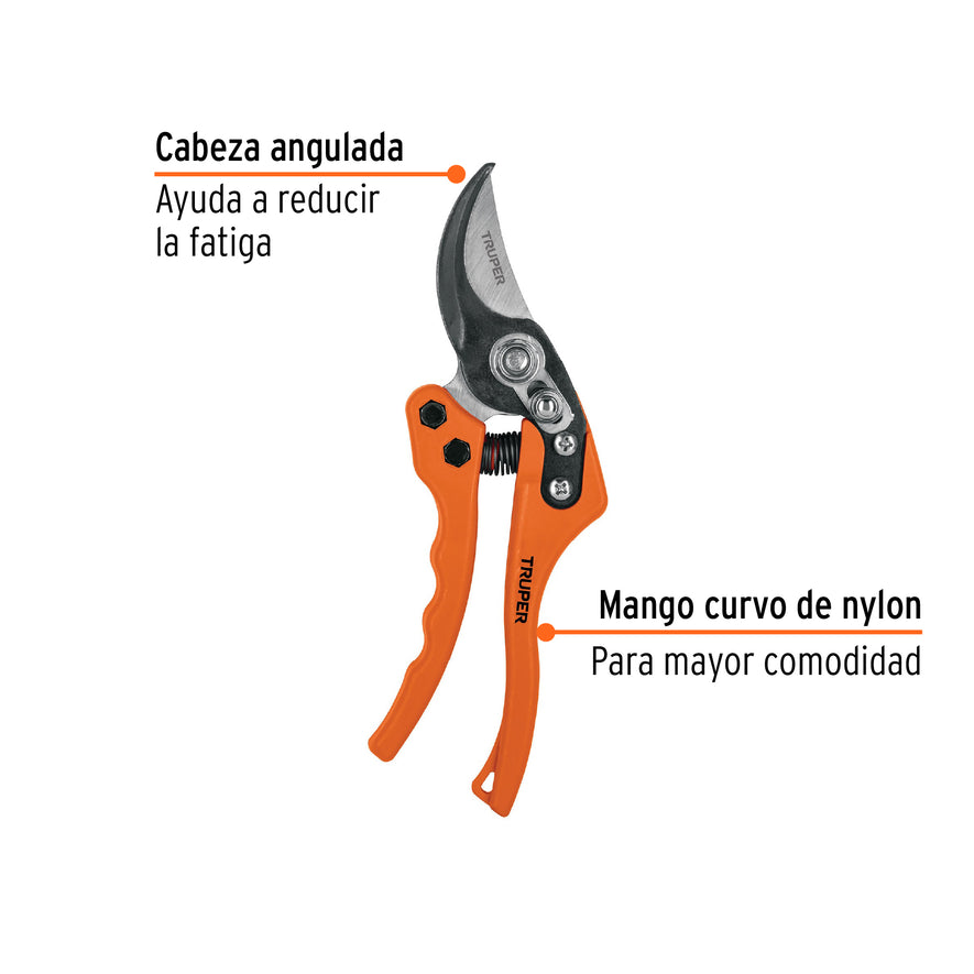 Tijera para poda 8' de nylon con cuchillas acero SK5, Truper Caja con 3, 18463
