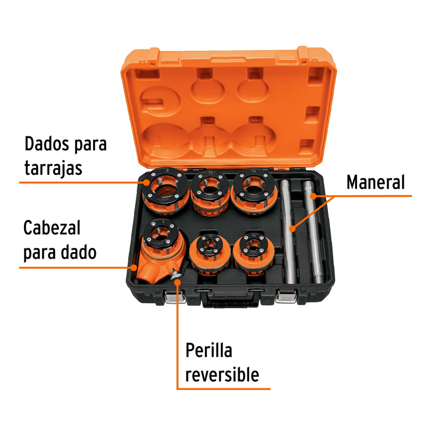 Juego de 7 tarrajas para tubo de 1/2' a 2', Truper Expert, 15721