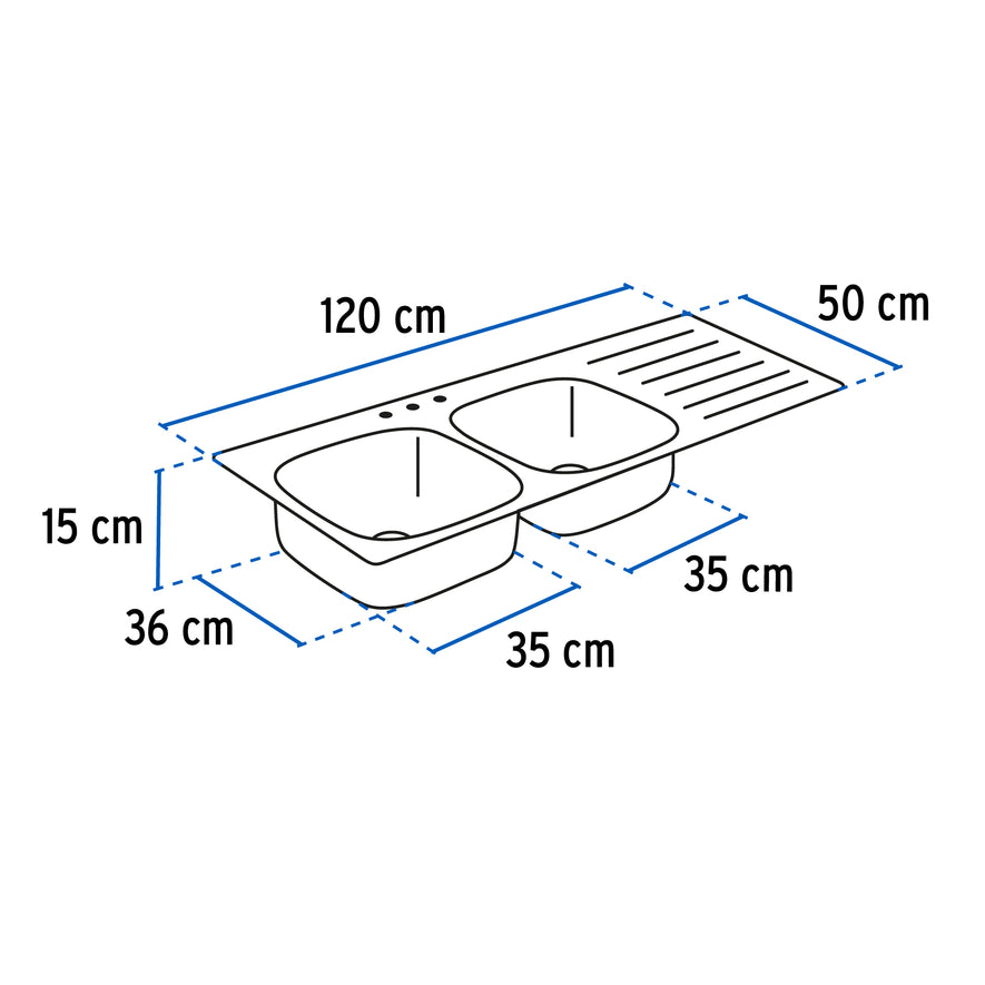 Tarja de empotrar 120x50cm doble tina derecha, Foset Basic, 47023