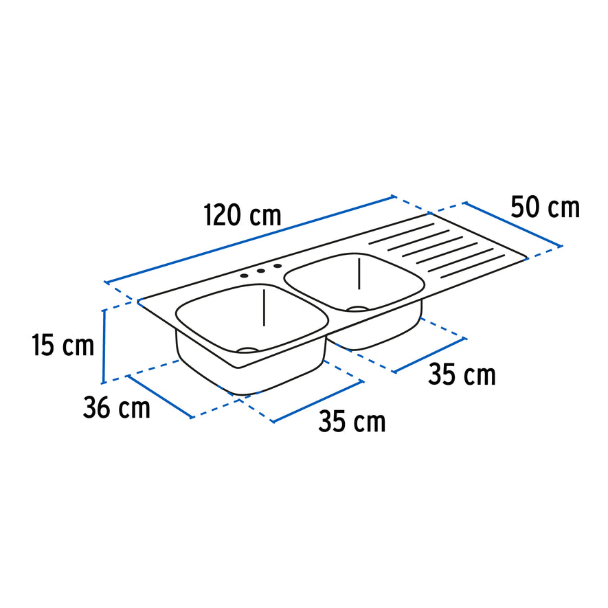 Tarja de empotrar 120x50cm doble tina izquierda, Foset Basic, 47022
