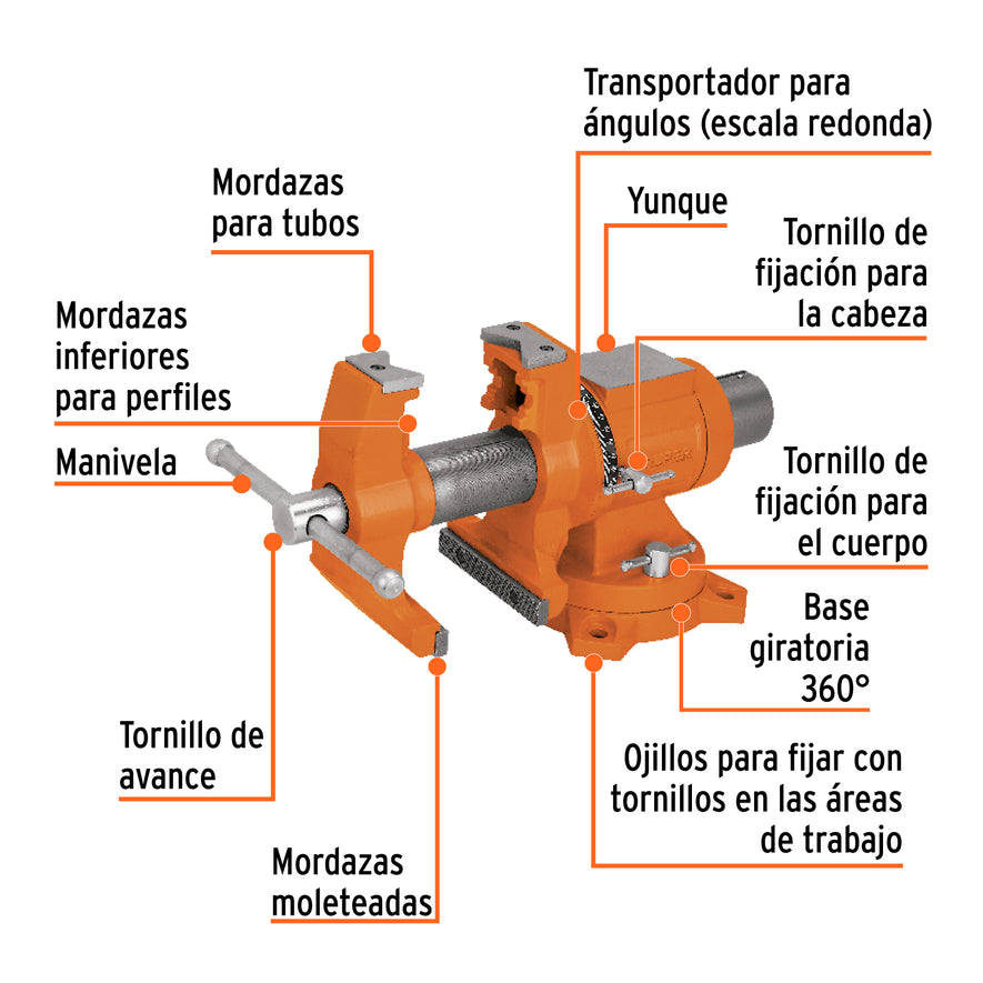 Tornillo de banco 5' multipropósito de hierro dúctil, Truper, 103643