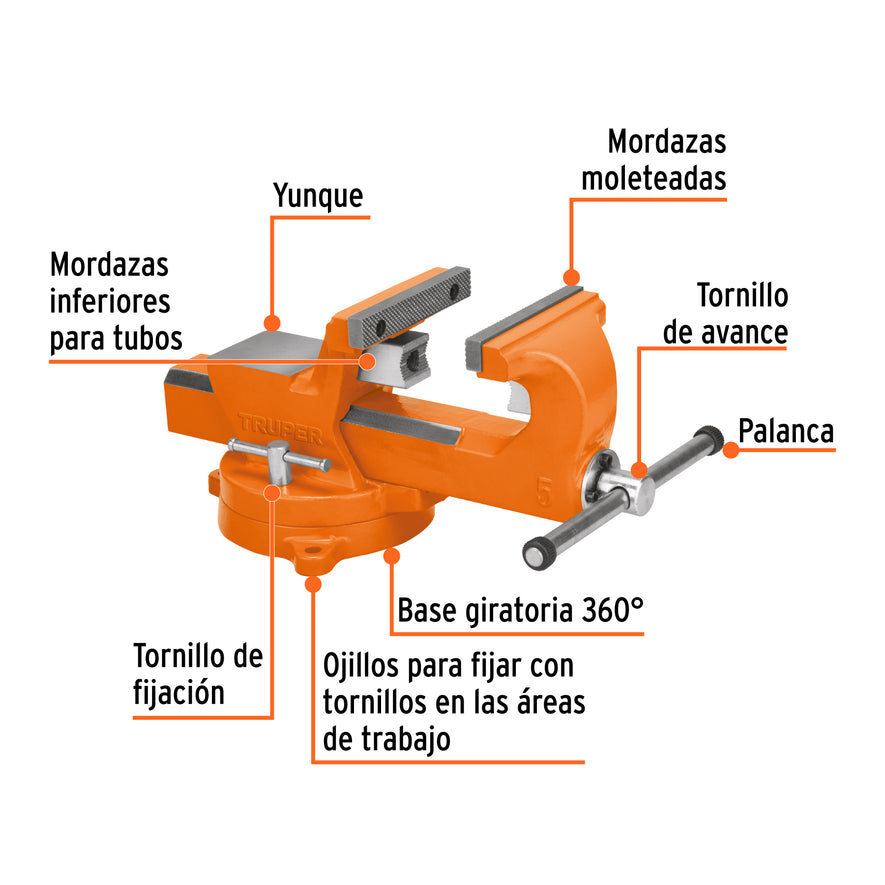 Tornillo de banco 5' industrial de hierro dúctil, Expert, 103598