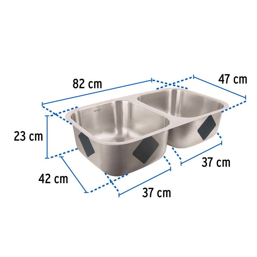 Tarja de submontar 82x47x23cm doble tina, Foset Riviera, 45176