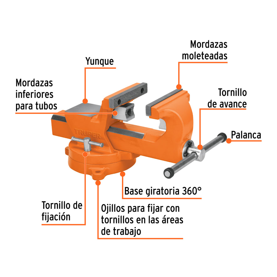 Tornillo de banco 8' industrial de hierro dúctil, Expert, 103620