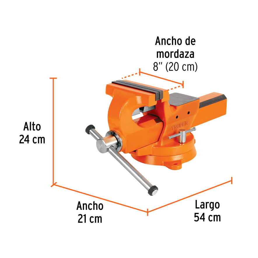 Tornillo de banco 8' industrial de hierro dúctil, Expert, 103620