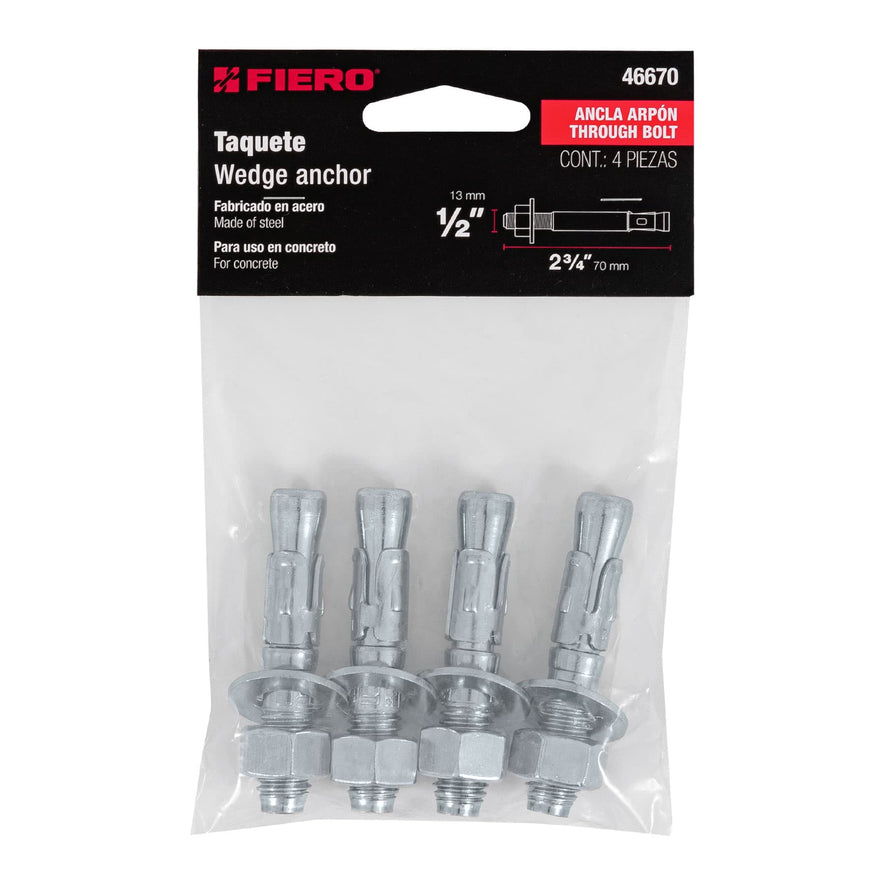 Bolsa con 4 taquetes arpón 1/2' x 2-3/4', Fiero Caja con 6, 46670