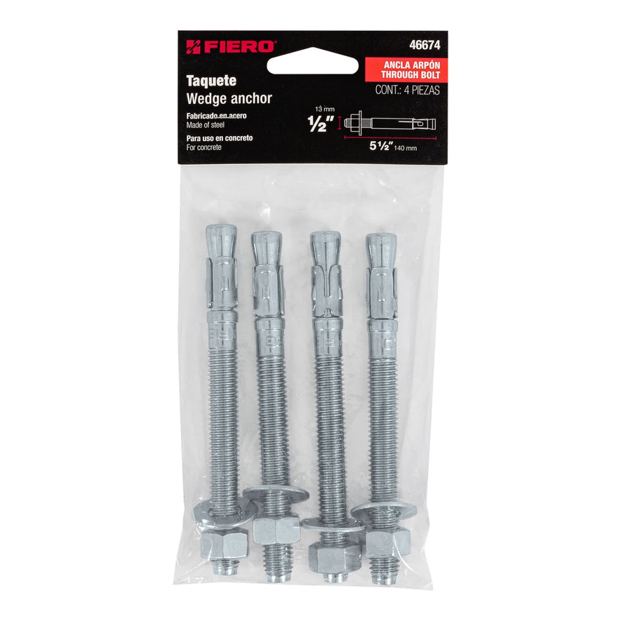 Bolsa con 4 taquetes arpón 1/2' x 5-1/2', Fiero Caja con 6, 46674