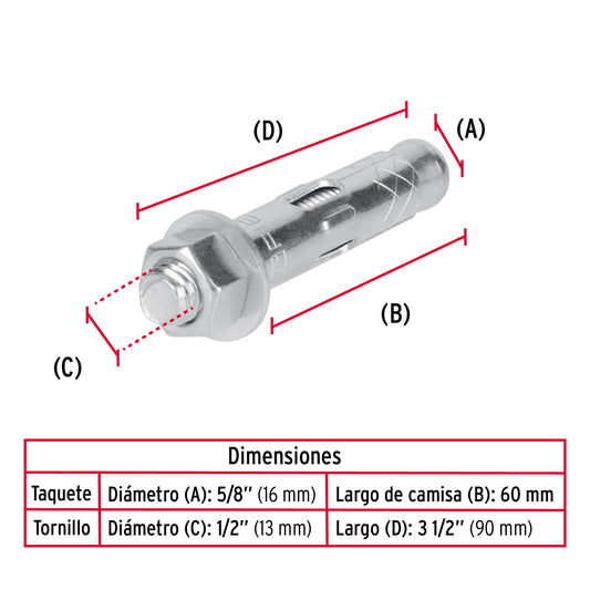 taquetes expansivos de 1/2' con tornillo, Fiero Caja con 25, 47356