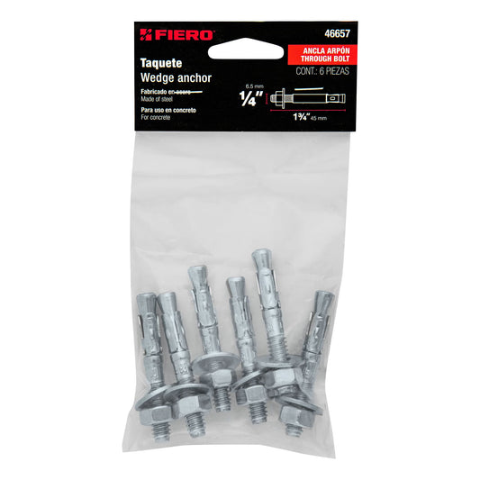 Bolsa con 6 taquetes arpón 1/4' x 1-3/4', Fiero Caja con 6, 46657