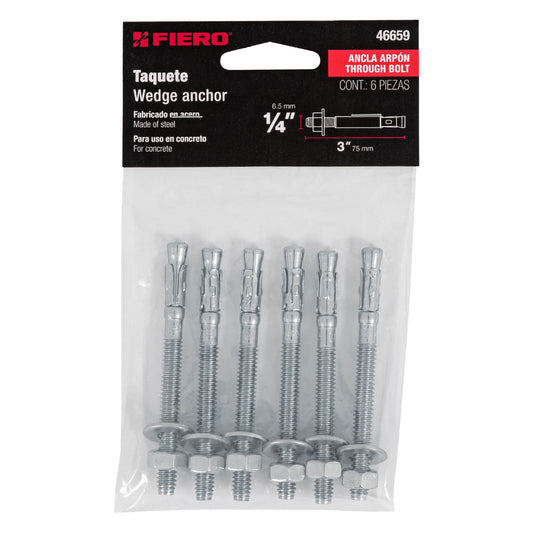 Bolsa con 6 taquetes arpón 1/4' x 3', Fiero Caja con 6, 46659