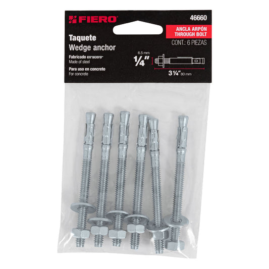 Bolsa con 6 taquetes arpón 1/4' x 3-1/4', Fiero Caja con 6, 46660