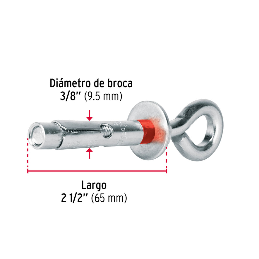 taquetes expansivos 10x65 mm con armella cerrada Caja con 50, 45735