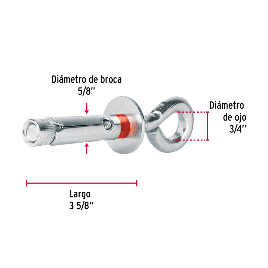 Bolsa con 2 taquetes expansivos 16x90 mm con armella cerrada Caja con 6, 47563
