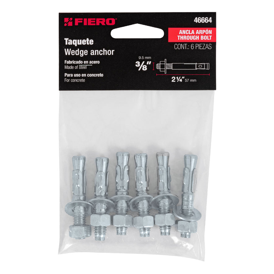 Bolsa con 6 taquetes arpón 3/8' x 2-1/4', Fiero Caja con 6, 46664